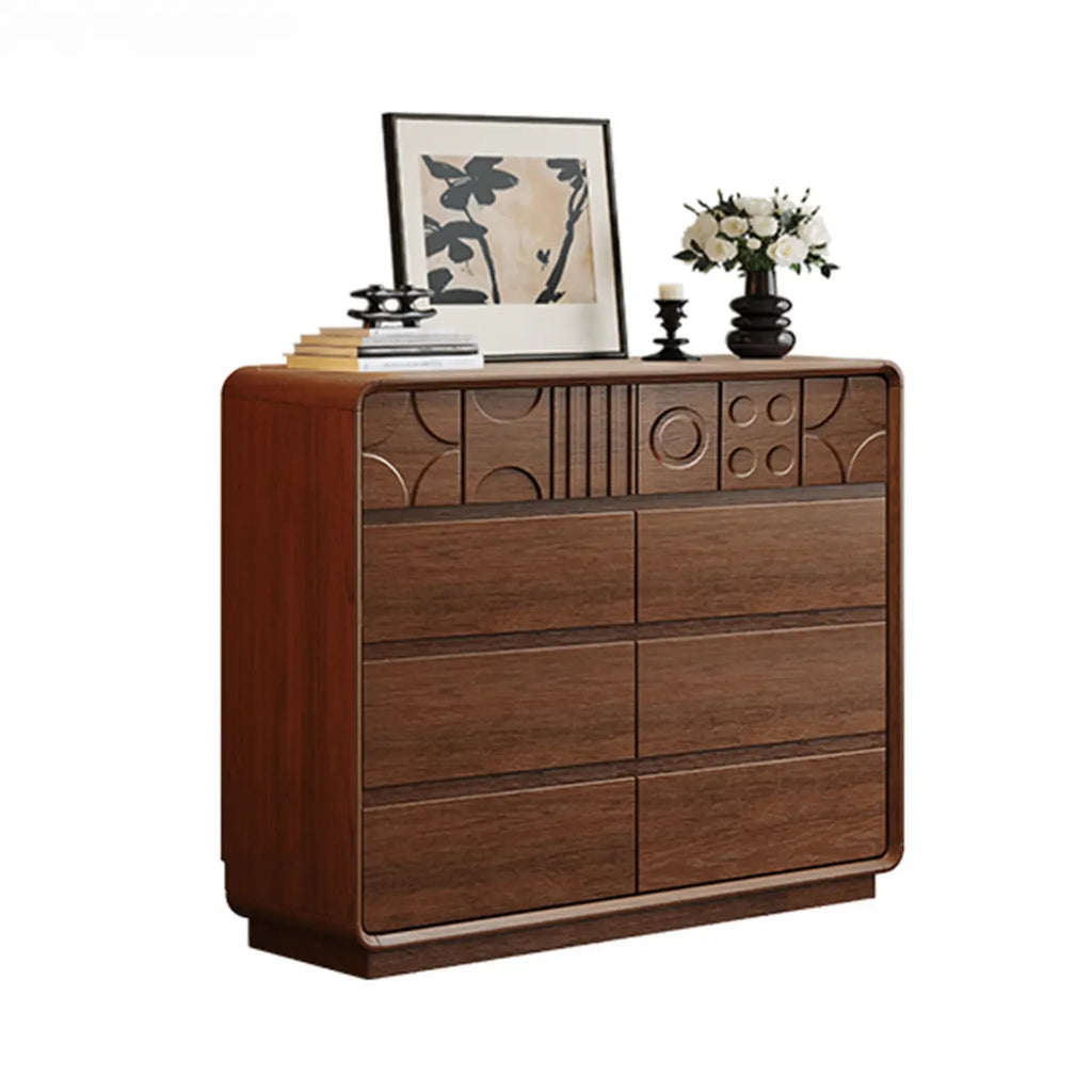 Comò in legno stile Art Déco con intagli geometrici