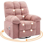 Fauteuil de massage inclinable et chauffant – Fauteuil à bascule pivotant à 360°, canapé simple surdimensionné avec vibration, port USB et poches de rangement pour salon/chambre