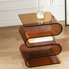 Tavolino laterale a S in acrilico contemporaneo con contenitore