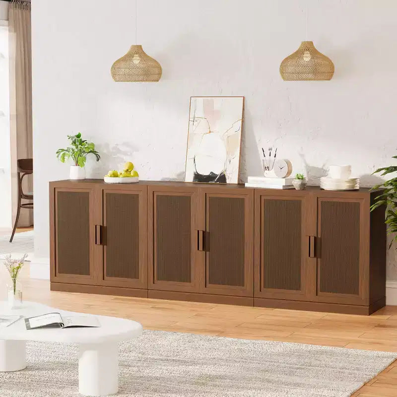 Credenza con ante in rattan a 3 scomparti, armadietto contenitore con ripiani regolabili - 93Lx31H