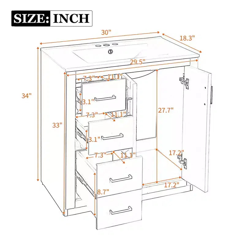 Mobile bagno singolo da 76 cm con lavabo, armadietto e 3 cassetti – Nero / Blu / Verde / Indaco / Bianco