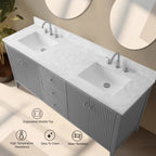 Mobile lavabo doppio Vanity Art 72 per bagno, con top in marmo tecnico