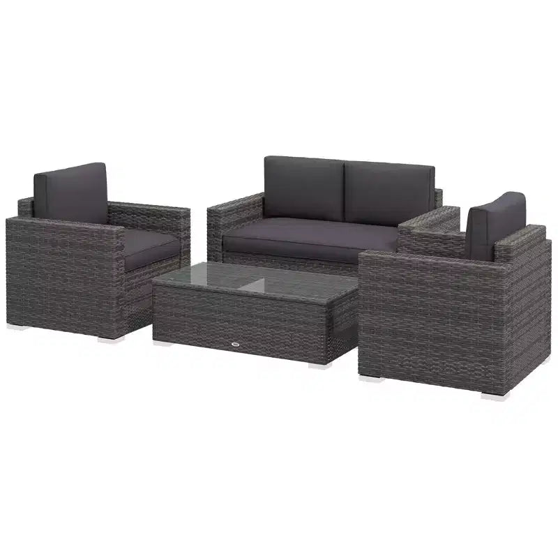 Set Divano in Rattan da 4 Pezzi, Set Divani da Esterno in Vimini con Divanetto Sedie Tavolino con Piano in Vetro per Giardino