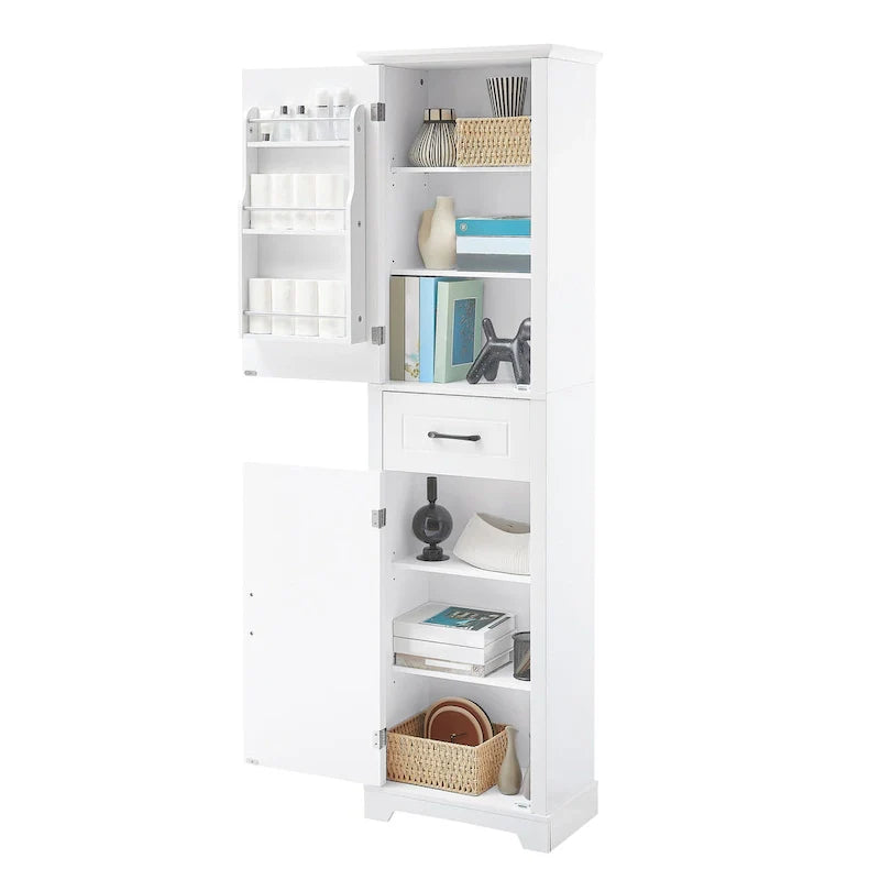Mobile bagno da terra con 2 ante, ripiani regolabili e scomparti sulla porta, organizer alto per bagno