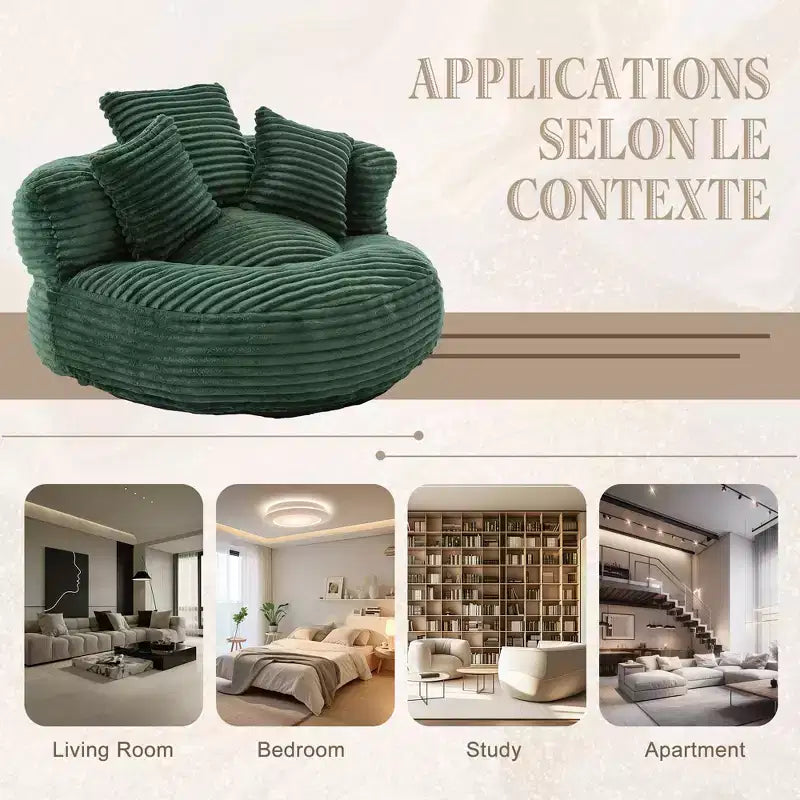 Pouf Divano per Adulti e Bambini, Poltrona Sacco Oversize in Corduroy con 3 Cuscini e Braccioli per Soggiorno e Camera da Letto
