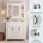 Mobile bagno moderno da 90 cm con lavabo integrato e specchiera, 2 ante e 2 cassetti