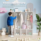 Armadietto a 4 scomparti marrone/bianco con 8 ganci, per bambini