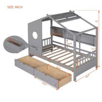 Letto in legno a forma di casa Twin/Full Size con 2 cassetti, letto per bambini con scaffale portaoggetti - ModernLuxe