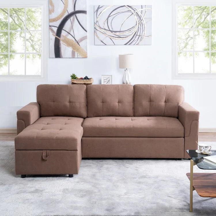 Divano sezionale reversibile con letto estraibile, chaise longue con contenitore nascosto, gambe durevoli,