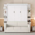 Letto a scomparsa Whisen Modern Design con struttura in legno, Queen Size, con divano e mensole