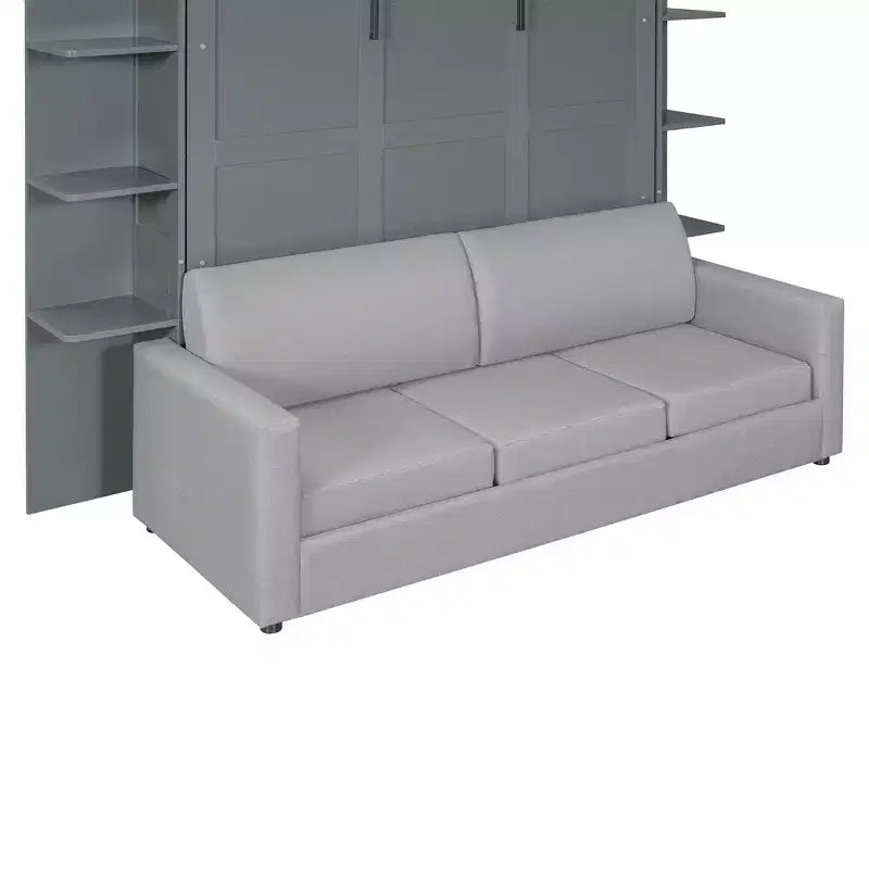 Letto a scomparsa Whisen Modern Design con struttura in legno, Queen Size, con divano e mensole