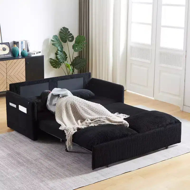 Divano letto convertibile 3-in-1 in velluto a coste da 64,5 pollici con letto estraibile