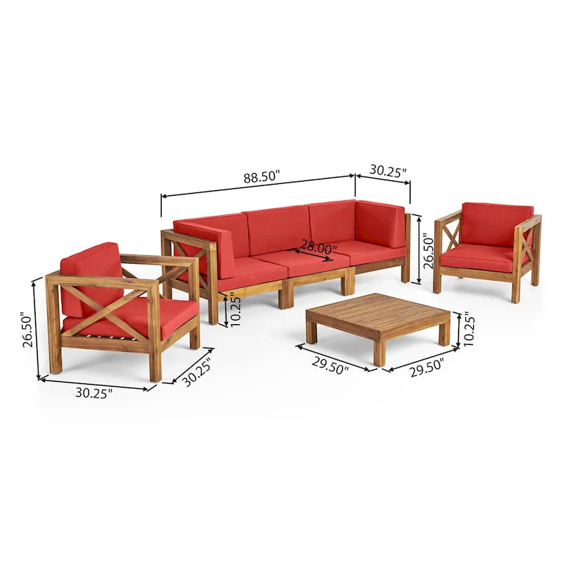 Set da conversazione Brava da 6 pezzi per esterni in legno di acacia di Christopher Knight Home