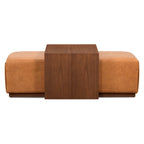 Poly & Bark Pouf Jarmo con Tavolino Regolabile in Noce - Vera Pelle Italiana Pieno Fiore