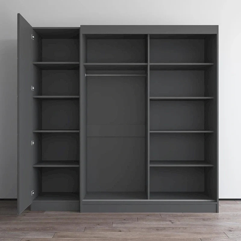 Armadio a 2 ante con specchio, frontale in vetro, 2 persone (grigio / nero / bianco)