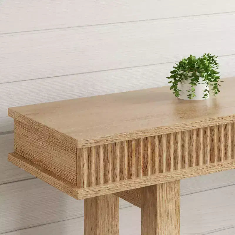 Consolle in Legno Scanalato Stile Rustico a 2 Ripiani con Vano Contenitore, Tavolo Rettangolare Stretto da Ingresso Dietro Divano per Foyer, Corridoio, Soggiorno