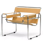 Poltrona di design moderno di metà secolo in pelle Jericho Baxton Studio, marrone chiaro: finitura cromata, piedini antigraffio, completamente assemblata