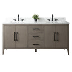 Mobile lavabo doppio Vanity Art 72 per bagno, con top in marmo tecnico
