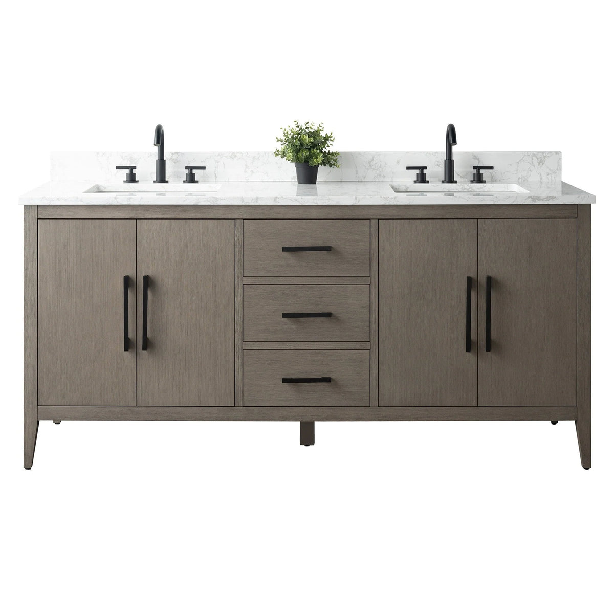 Mobile lavabo doppio Vanity Art 72 per bagno, con top in marmo tecnico
