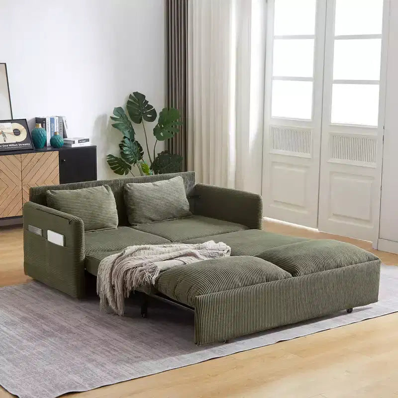 Divano letto convertibile 3-in-1 in velluto a coste da 64,5 pollici con letto estraibile