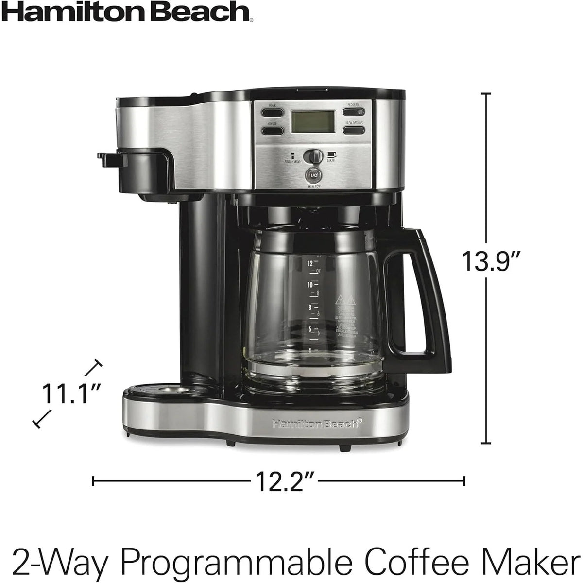 Macchina da caffè 2 in 1 da 12 tazze con caraffa in vetro e singola porzione, Pausa e Servi automatico, Nera