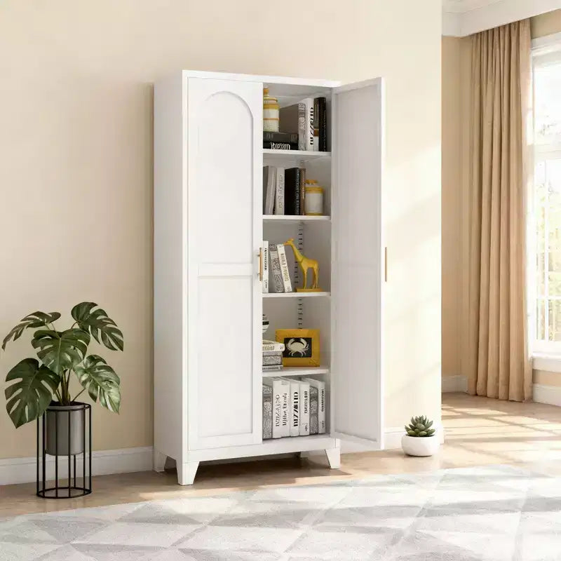 Homy Casa Mobile Contenitore a 4 Ante con Pannelli in Rattan e Ripiani Regolabili per Soggiorno, Sala da Pranzo o Ingresso, Nero e Naturale