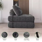 Divano Letto Futon Pieghevole in Velluto a Coste, Sedia Convertibile da Terra con Cuscino e Supporto per la Schiena