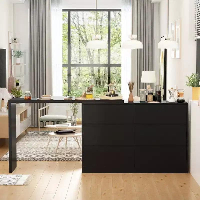 Credenza da buffet intelligente girevole/allungabile con 6 cassetti, piano d'appoggio esteso, tappetino antiscivolo, tavolo da pranzo girevole, isola per cucina/dispensa