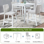 Set da pranzo moderno di 5 pezzi con tavolo quadrato ad altezza bancone e 4 sedie imbottite
