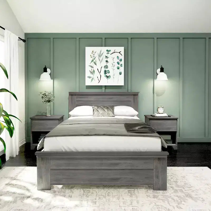Plank+Beam Letto a piattaforma matrimoniale in legno massello con testiera stile rustico