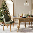 Set da pranzo 9 pezzi per 8 persone, tavolo allungabile con base a cavalletto e sedie imbottite con gambe in legno massello-Panipeachy
