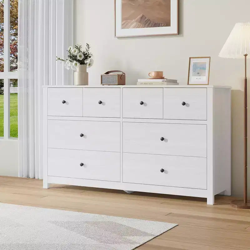 Cassettiera Moderna a 8 Cassetti per Camera da Letto, Ampio Comò in Legno con Contenitore Profondo, Mobile Organizzatore Autoportante per Soggiorno