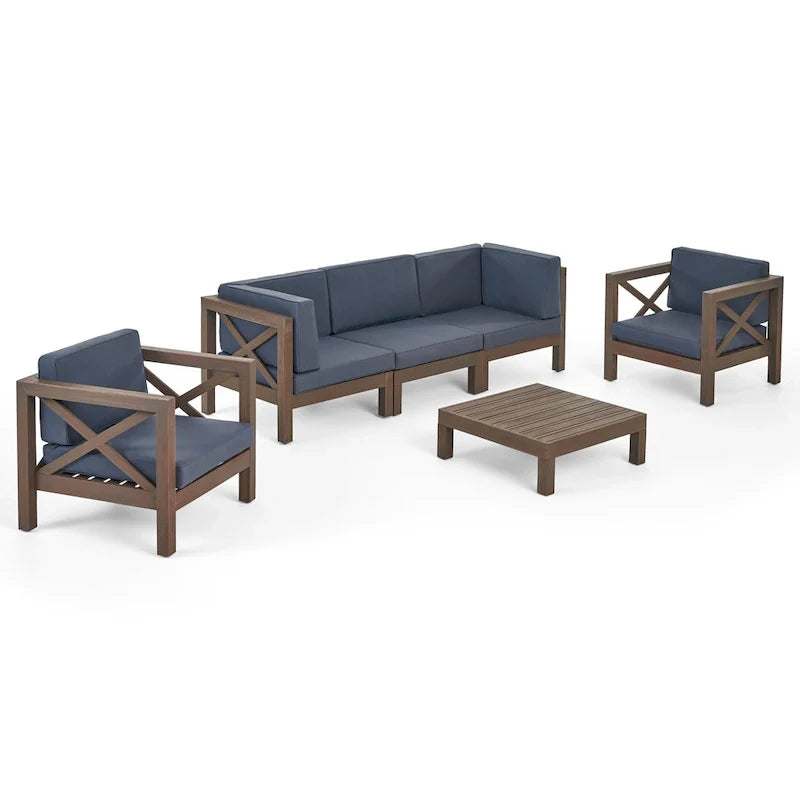 Set da conversazione Brava da 6 pezzi per esterni in legno di acacia di Christopher Knight Home