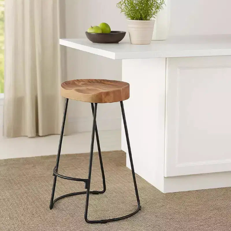 Tabouret de bar à selle en bois marron et noir - The Urban Port