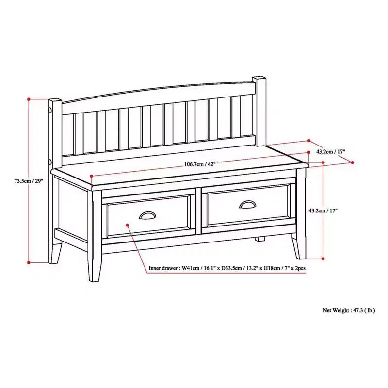 Banc de rangement d'entrée 42 po Portland avec tiroirs - Wyndenhall