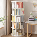 Bibliothèque cylindrique en bois brun à dos ouvert et rotative