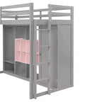 Letto a soppalco per bambini con armadio e mensole, Struttura in legno per letto a soppalco con mobiletto contenitore per bambini e ragazzi