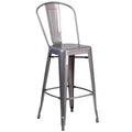 Flash Furniture Lincoln 30'' High Silver Antique Finish with Clear Coat Indoor Barstool with Back