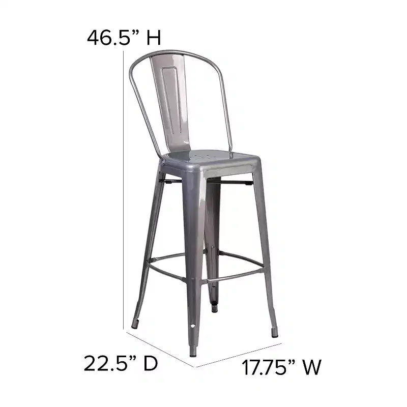 Flash Furniture Lincoln 30'' High Silver Antique Finish with Clear Coat Indoor Barstool with Back