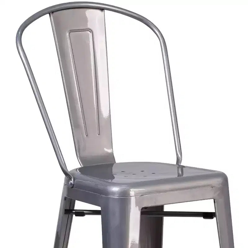 Flash Furniture Lincoln 30'' High Silver Antique Finish with Clear Coat Indoor Barstool with Back
