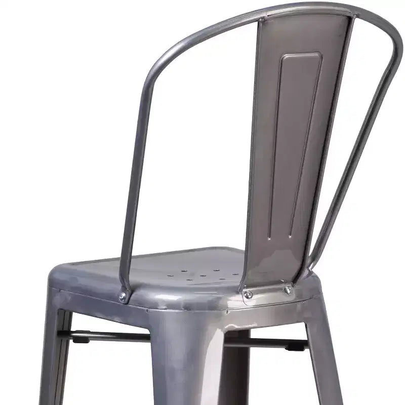 Flash Furniture Lincoln 30'' High Silver Antique Finish with Clear Coat Indoor Barstool with Back