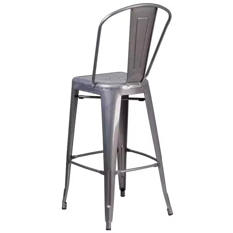 Flash Furniture Lincoln 30'' High Silver Antique Finish with Clear Coat Indoor Barstool with Back