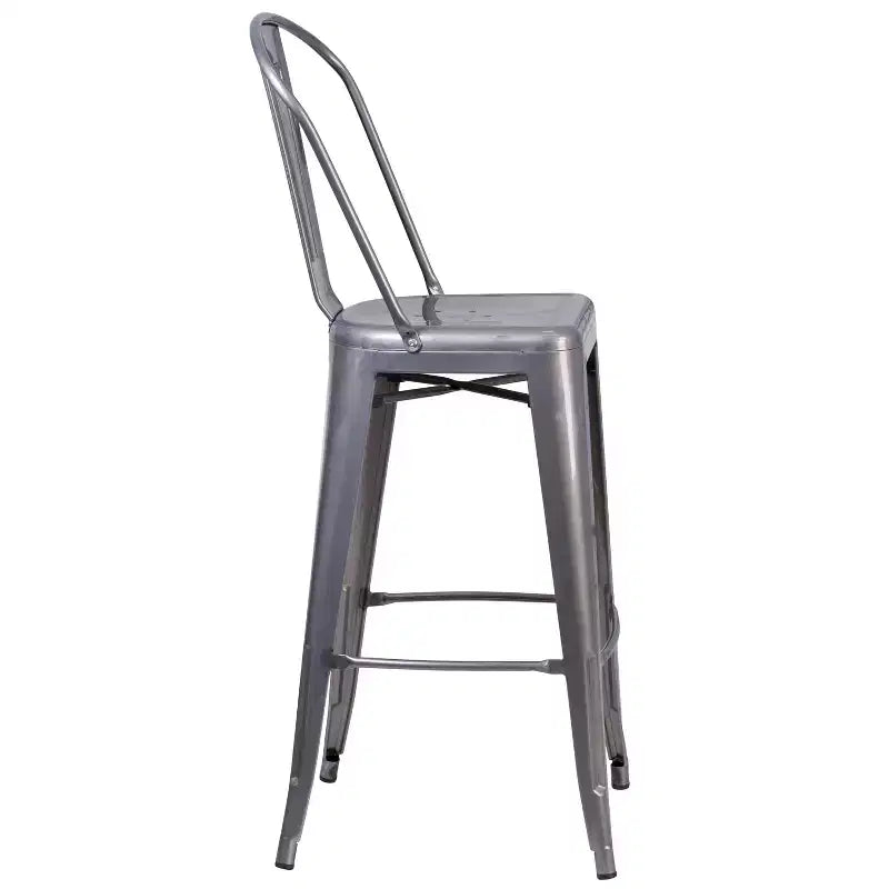Flash Furniture Lincoln 30'' High Silver Antique Finish with Clear Coat Indoor Barstool with Back