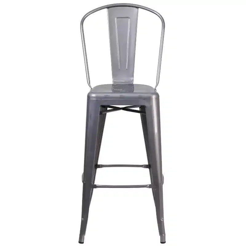 Flash Furniture Lincoln 30'' High Silver Antique Finish with Clear Coat Indoor Barstool with Back