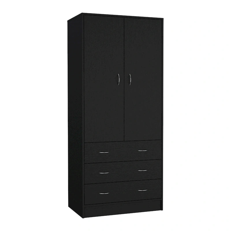 Armadio moderno a due ante con 3 cassetti e 1 bastone appendiabiti per camera da letto