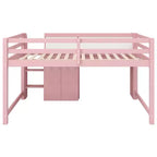 Letto a soppalco basso rosa/bianco con scrivania, contenitore e lavagna bianca - Singolo, 1 persona
