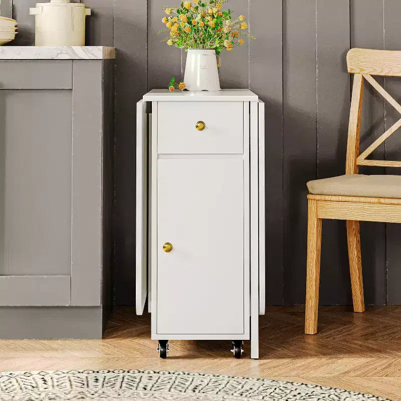 Tavolo da pranzo pieghevole ATJafurn 59'' con ante a ribalta per piccoli spazi, tavolo da cucina rettangolare estensibile in legno con ruote e contenitore