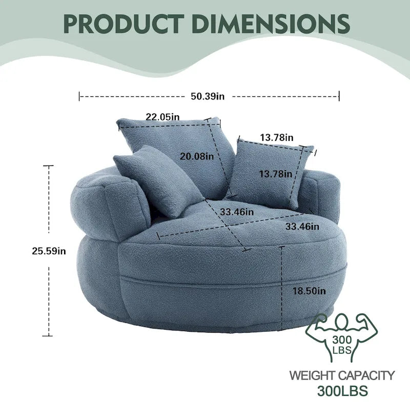 Poltrona Divano Pigro Rotondo – Bianco/Blu/Grigio/Giallo/Arancione/Rosarossa/Blu Scuro/Verde, Posto Singolo e Coppia