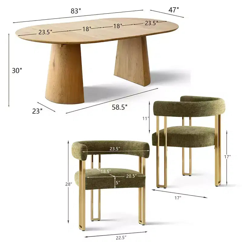 Set da pranzo allungabile rotondo a ovale con 4 poltroncine in velluto, design moderno a piedistallo, posti a sedere fino a 8 persone - Panipeachy