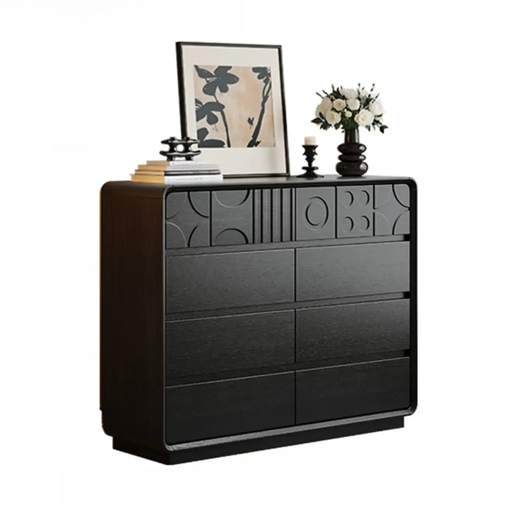 Comò in legno stile Art Déco con intagli geometrici